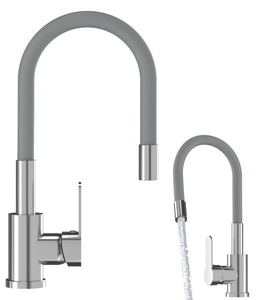 Granitan | GRADO – bateria kuchenna – elastyczny wylew – obrót o 360° – szara – gowica ceramiczna