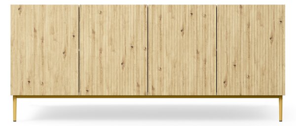 Komoda Nicole 200 cm czterodrzwiowa - biały / dąb artisan / złote nóżki
