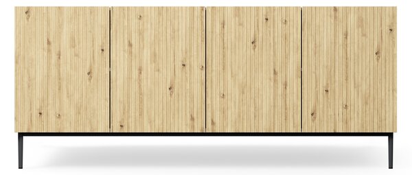 Komoda Nicole 200 cm czterodrzwiowa - biały / dąb artisan / czarne nóżki