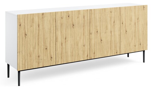 Komoda Nicole 200 cm czterodrzwiowa - biały / dąb artisan / czarne nóżki