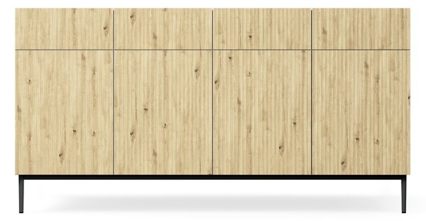 Komoda czterodrzwiowa Nicole 200 cm z szufladami - biały / dąb artisan / czarne nóżki