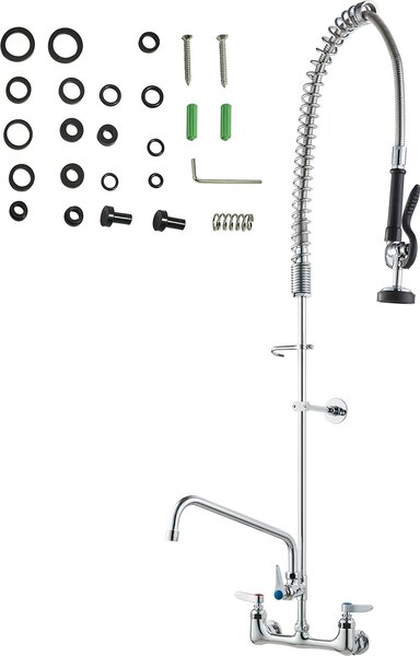 Bateria zlewozmywakowa SucceBuy z natryskiem przed zlewozmywakiem, wysoko 119,9 cm, rodek 20,3 cm, obrotowa wylewka 30,5 cm, bateria zlewozmywakowa cienna, mosina konstrukcja z wyciganym natryskiem