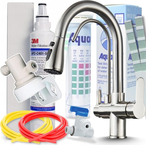 Bateria kuchenna Ari Nordic 3-drogowa ze stali nierdzewnej szczotkowanej z filtrem do wody pitnej 3M AP2-C405-SG – podblatowy system filtracji wody