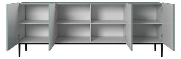 Komoda Nicole 200 cm czterodrzwiowa z ryflowanym frontem - szałwia / czarne nóżki - Limitowana oferta