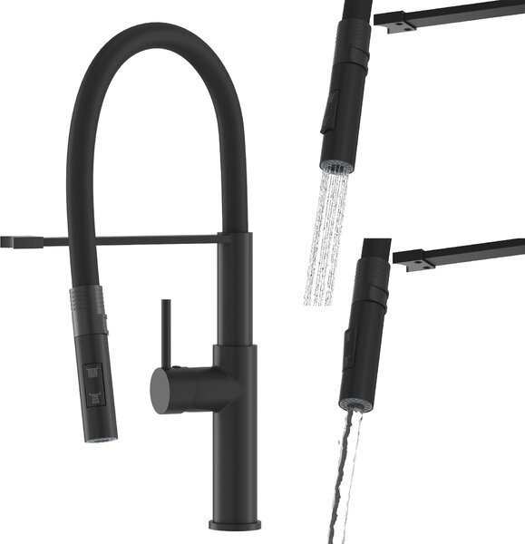 Granitan | Bateria kuchenna Soria – czarna – wysoko 470 mm – elastyczna wylewka – bateria kuchenna z wysuwan wylewk