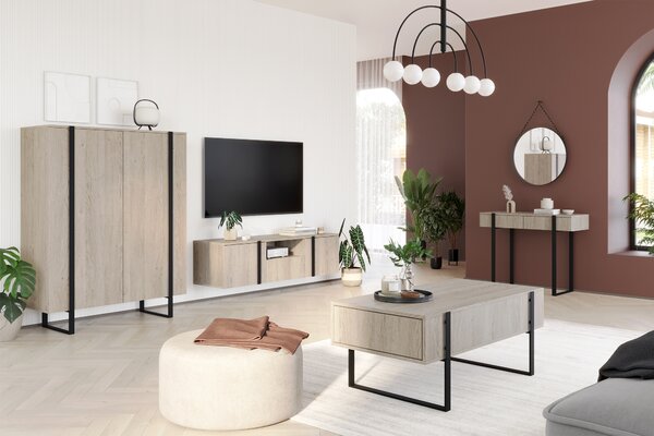 Komoda wysoka Verica 120 cm dwudrzwiowa - dąb biszkoptowy / czarne nóżki