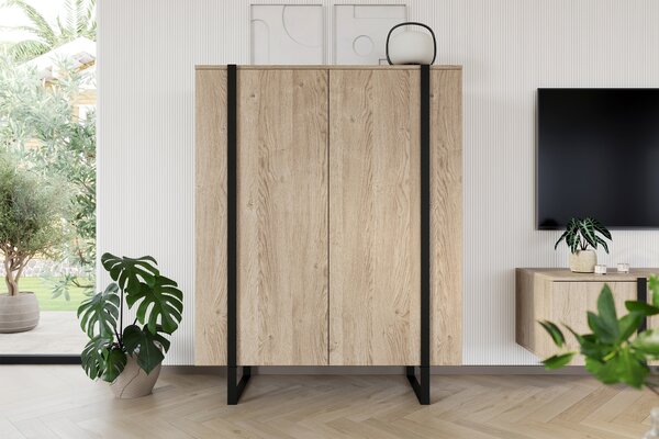 Komoda wysoka Verica 120 cm dwudrzwiowa - dąb biszkoptowy / czarne nóżki