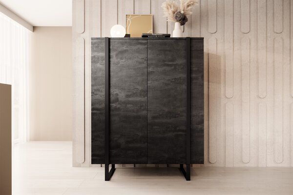 Komoda wysoka Verica 120 cm dwudrzwiowa - czarny beton / czarne nóżki