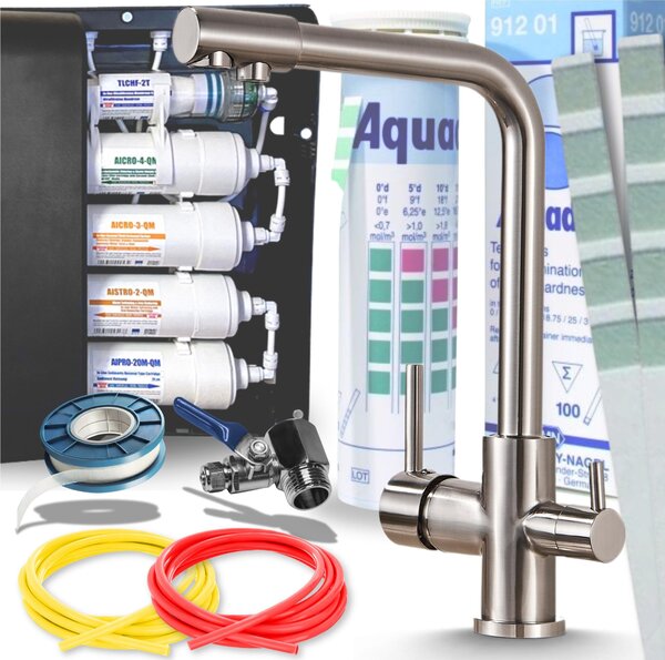 Ari Venom 1 – 3-drogowa bateria kuchenna ze szczotkowanej stali nierdzewnej z 5-stopniowym systemem filtracji wody oraz podblatowym filtrem do wody pitnej