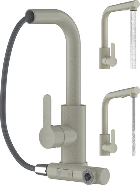 Granitan | EBRO – bateria kuchenna – wysuwana wylewka – obrót o 360° – beowa – stal nierdzewna – gowica ceramiczna