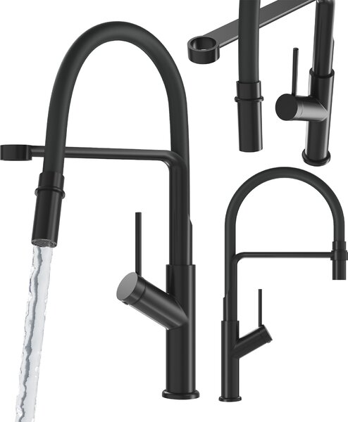 Granitan | Bateria kuchenna Vasto – czarna – wysoko 460 mm – elastyczny wylew – bateria kuchenna
