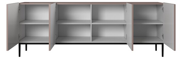 Komoda Nicole 200 cm czterodrzwiowa z ryflowanym frontem - antyczny róż / czarne nóżki - Limitowana oferta