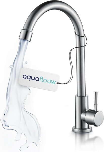 Bateria kuchenna AquaFloow ze stali nierdzewnej z filtrem wody, z przegubem obrotowym o 360°, srebrna