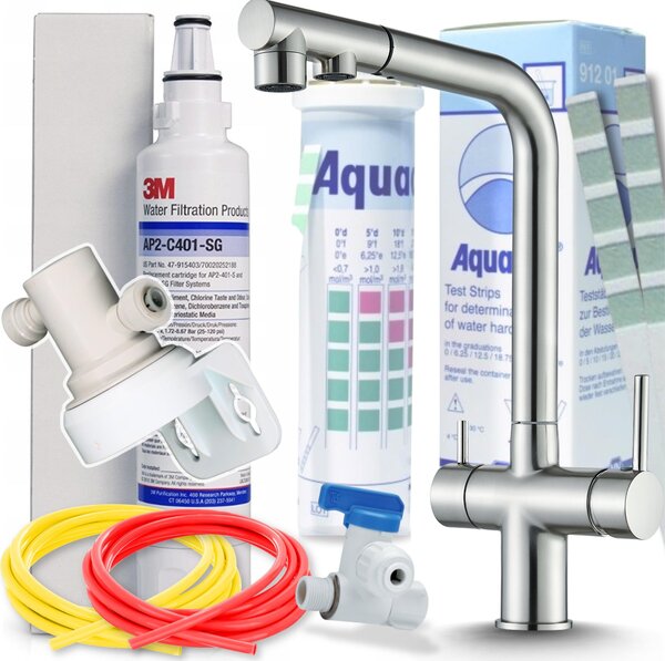 Ari Venom 2 – 3-drogowa bateria kuchenna ze stali nierdzewnej z wycigan wylewk i filtrem do wody pitnej 3M AP2-C405-SG – podblatowy system filtracji wody