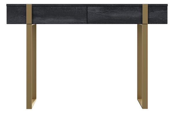 Nowoczesna konsola / toaletka Verica z metalowymi nogami 120 cm - czarny beton / złote nóżki