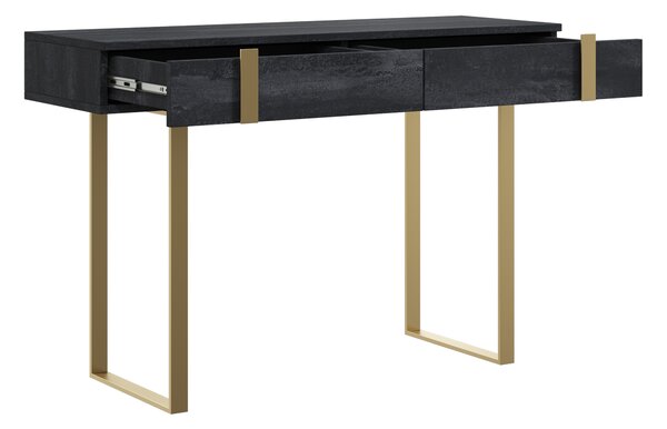 Nowoczesna konsola / toaletka Verica z metalowymi nogami 120 cm - czarny beton / złote nóżki