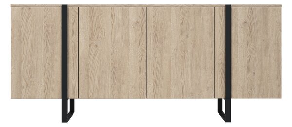 Komoda Verica 200 cm czterodrzwiowa - dąb biszkoptowy / czarne nóżki