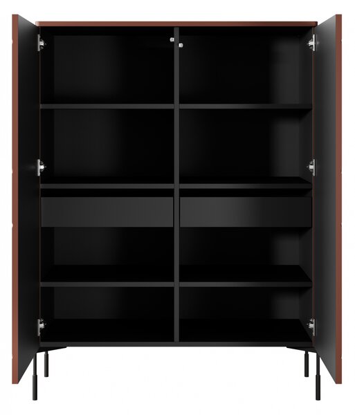 Komoda wysoka Sonatia 120 cm dwudrzwiowa z dwoma ukrytymi szufladami - burgund