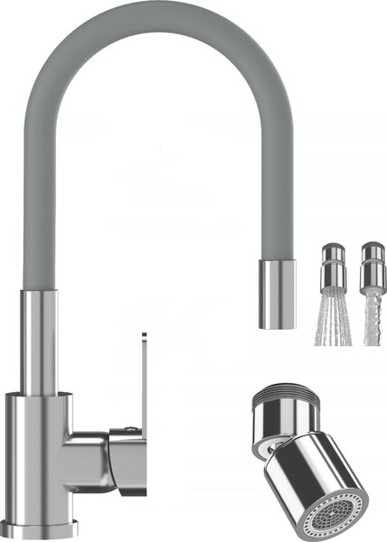 Granitan | FLEX – bateria kuchenna – elastyczny wylew – obrót o 360° – ciemnoszary, chrom – mosidz – gowica ceramiczna