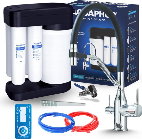 Bateria kuchenna trójdrona Ari Magneto z filtrem wody, wycigan wylewk 360 stopni, chrom, mosiny korpus