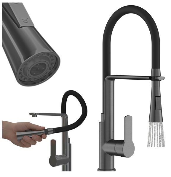 Granitan | Bateria kuchenna Vegas – szara – 43 cm – elastyczny wylew – obrót o 360°