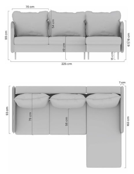 Narożnik Movani z funkcją spania prawostronny - szara plecionka Loft 19 / czarne nogi