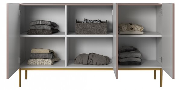 Komoda Nicole 150 cm trzydrzwiowa - antyczny róż / złote nóżki