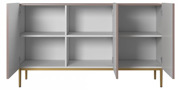 Komoda Nicole 150 cm trzydrzwiowa - antyczny róż / złote nóżki