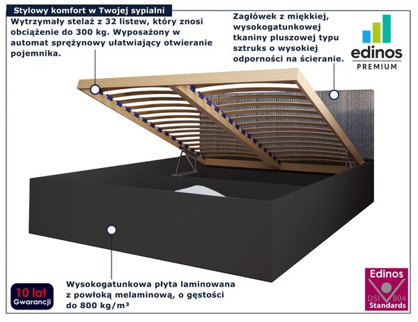 Czarne łóżko z pojemnikiem i zagłówkiem 120x200 H4-W79
