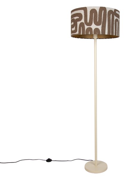Lampa podłogowa Japandi beżowa z brązowo-beżowym abażurem w paski 50 cm - Simplo