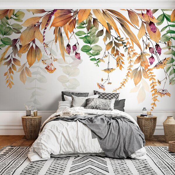 Fototapeta Botaniczna elegancja na białym tle, Fototapety Kwiaty, Popularne Fototapety, u94198 - Tapeko.pl