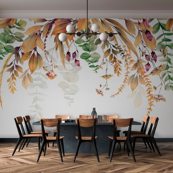 Fototapeta Botaniczna elegancja na białym tle, Fototapety Kwiaty, Popularne Fototapety, u94198 - Tapeko.pl