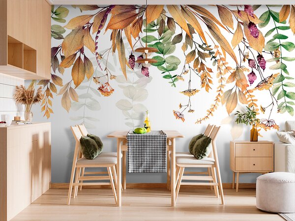Fototapeta Botaniczna elegancja na białym tle, Fototapety Kwiaty, Popularne Fototapety, u94198 - Tapeko.pl
