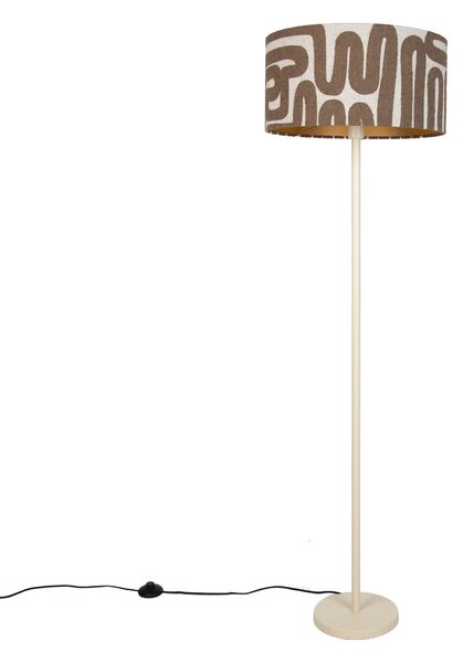 Lampa podłogowa Japandi beżowa z brązowo-beżowym abażurem w paski 50 cm - Simplo