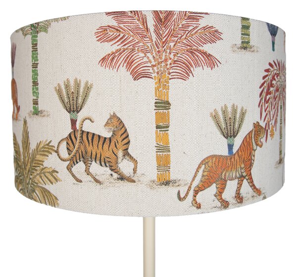 Lampa podłogowa Japandi beżowa z wielokolorowym abażurem w zwierzęcy wzór 50 cm - Simplo