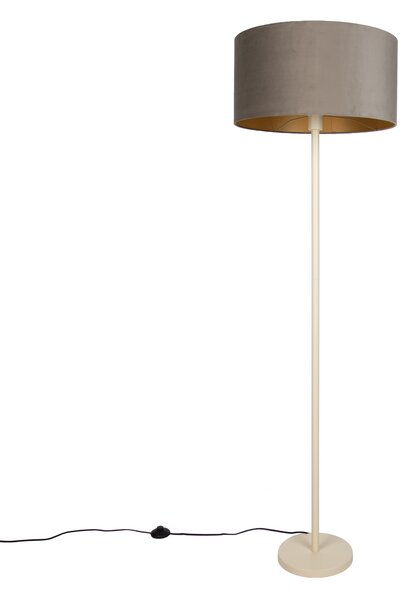 Lampa podłogowa Japandi beżowa z kloszem w kolorze taupe i złotym wnętrzem 50cm - Simplo