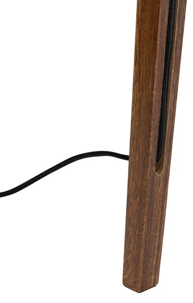 Nowoczesna lampa podłogowa drewno orzechowe z beżowym abażurem bouclé 50cm - Tripod Classic