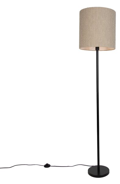 Nowoczesna lampa podłogowa czarna z beżowym abażurem bouclé 40 cm - Simplo