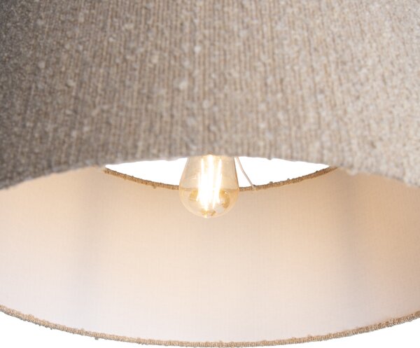 Nowoczesna lampa łukowa czarna z marmurową podstawą i beżowym abażurem bouclé 50cm - XXL