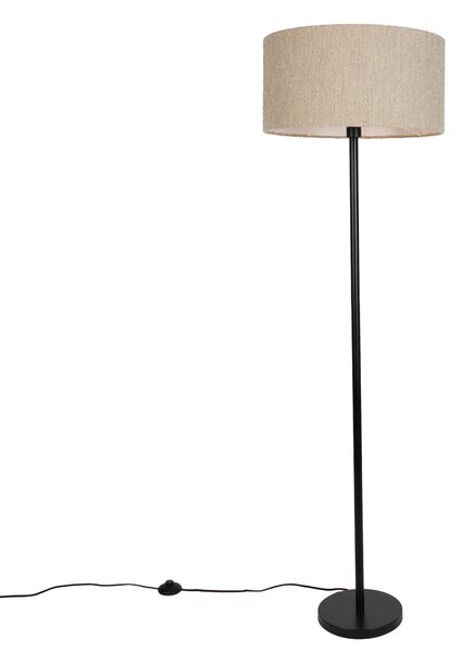 Nowoczesna lampa podłogowa czarna z beżowym abażurem bouclé 50cm - Simplo
