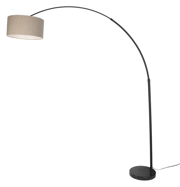 Nowoczesna lampa łukowa czarna z marmurową podstawą i beżowym abażurem bouclé 50cm - XXL