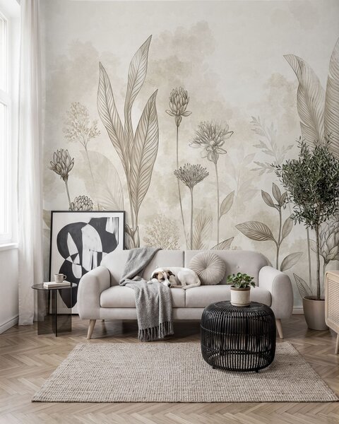 Fototapety Kompozycja botaniczna z kwiatami i liśćmi, Fototapety Kwiaty, w05802 : Uwalls.pl