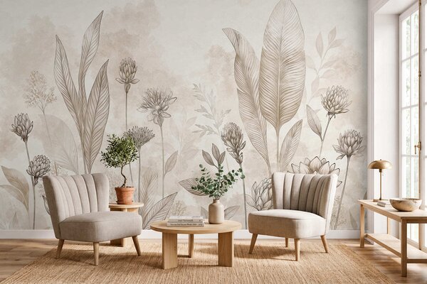 Fototapety Kompozycja botaniczna z kwiatami i liśćmi, Fototapety Kwiaty, w05802 : Uwalls.pl