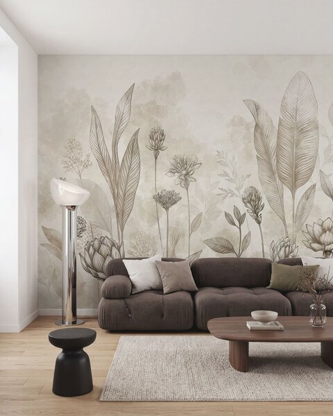 Fototapety Kompozycja botaniczna z kwiatami i liśćmi, Fototapety Kwiaty, w05802 : Uwalls.pl