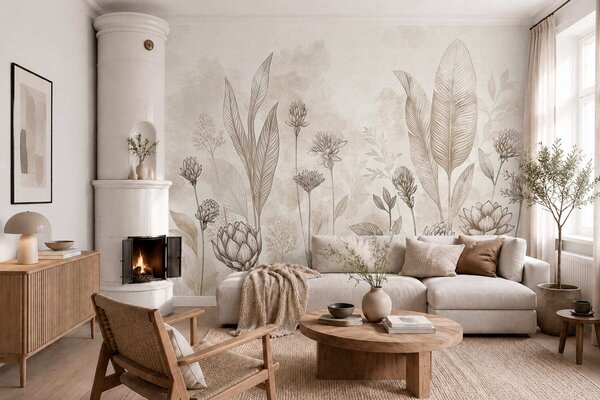 Fototapety Kompozycja botaniczna z kwiatami i liśćmi, Fototapety Kwiaty, w05802 : Uwalls.pl