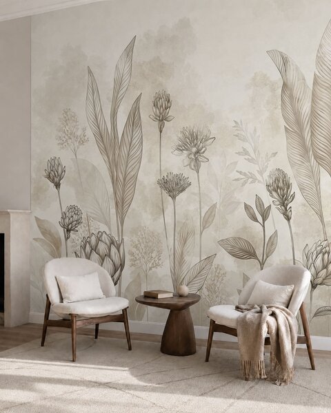 Fototapety Kompozycja botaniczna z kwiatami i liśćmi, Fototapety Kwiaty, w05802 : Uwalls.pl