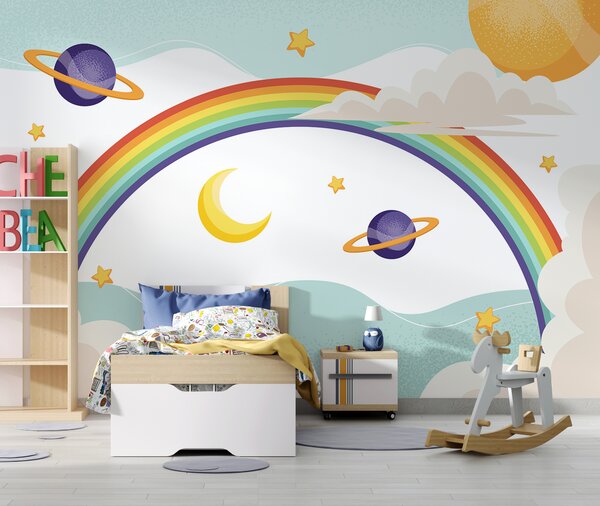 Fototapeta Tęcza z planetami i gwiazdami, Fototapety Dziecięce, Popularne Fototapety, u94327 - Tapeko.pl