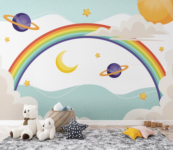 Fototapeta Tęcza z planetami i gwiazdami, Fototapety Dziecięce, Popularne Fototapety, u94327 - Tapeko.pl