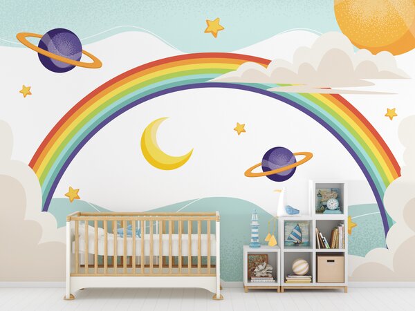 Fototapeta Tęcza z planetami i gwiazdami, Fototapety Dziecięce, Popularne Fototapety, u94327 - Tapeko.pl