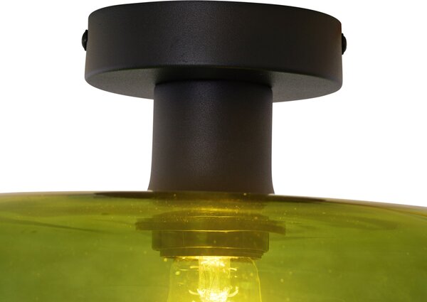 Retrowana lampa sufitowa czarna ze szklanym zielonym kloszem - Bizle